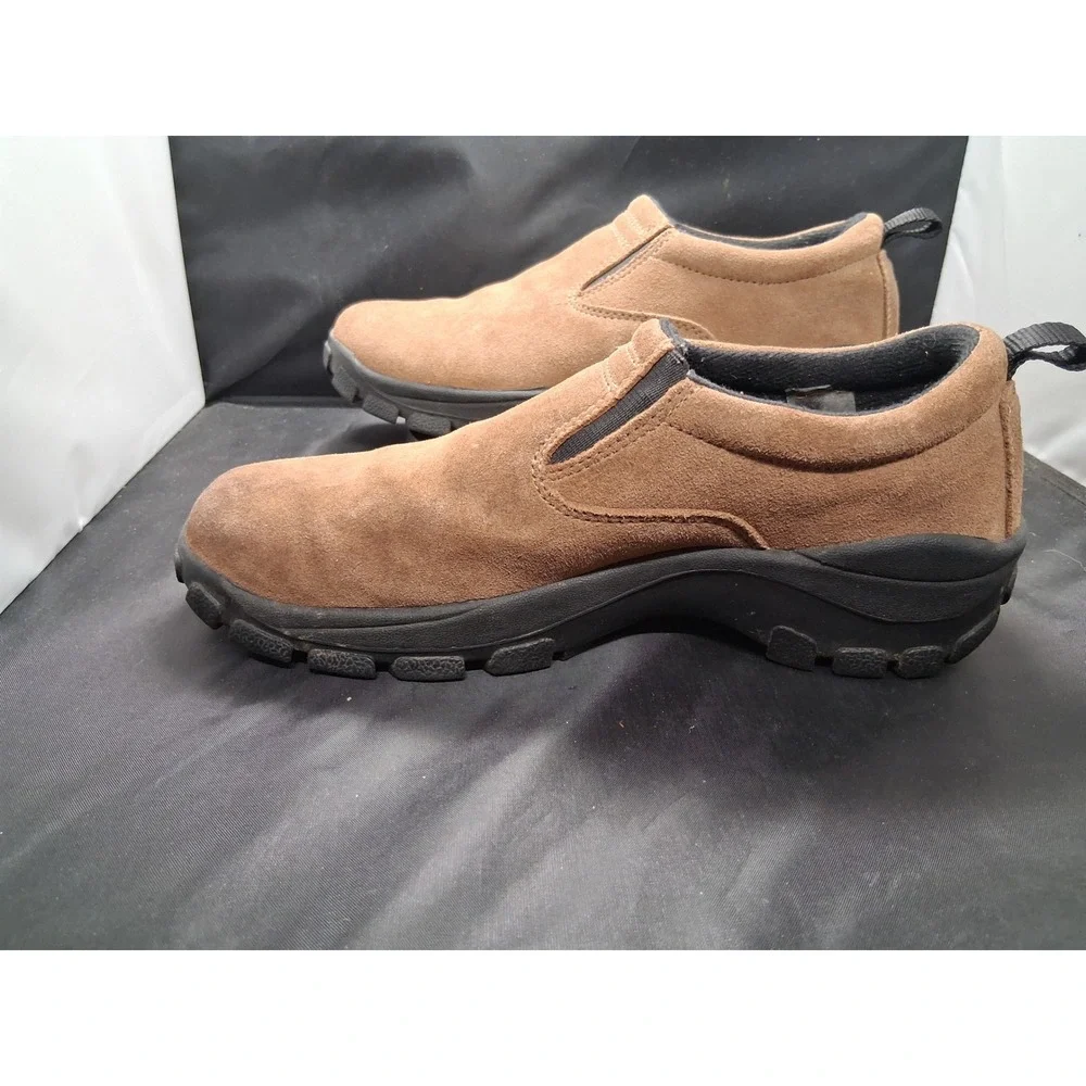 Lands End Womens Tan Suede Slip On Loafers Lug Sole Walking Shoes Size 5HB